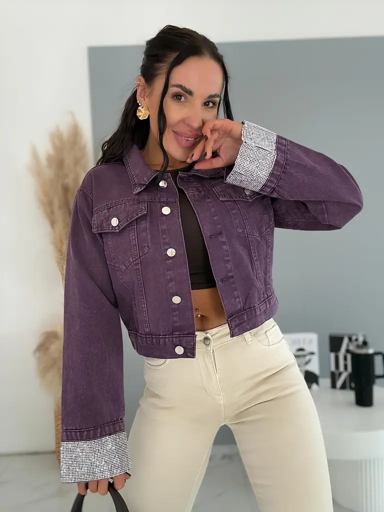 Denim košeľový kabát s kamienkami SPARK